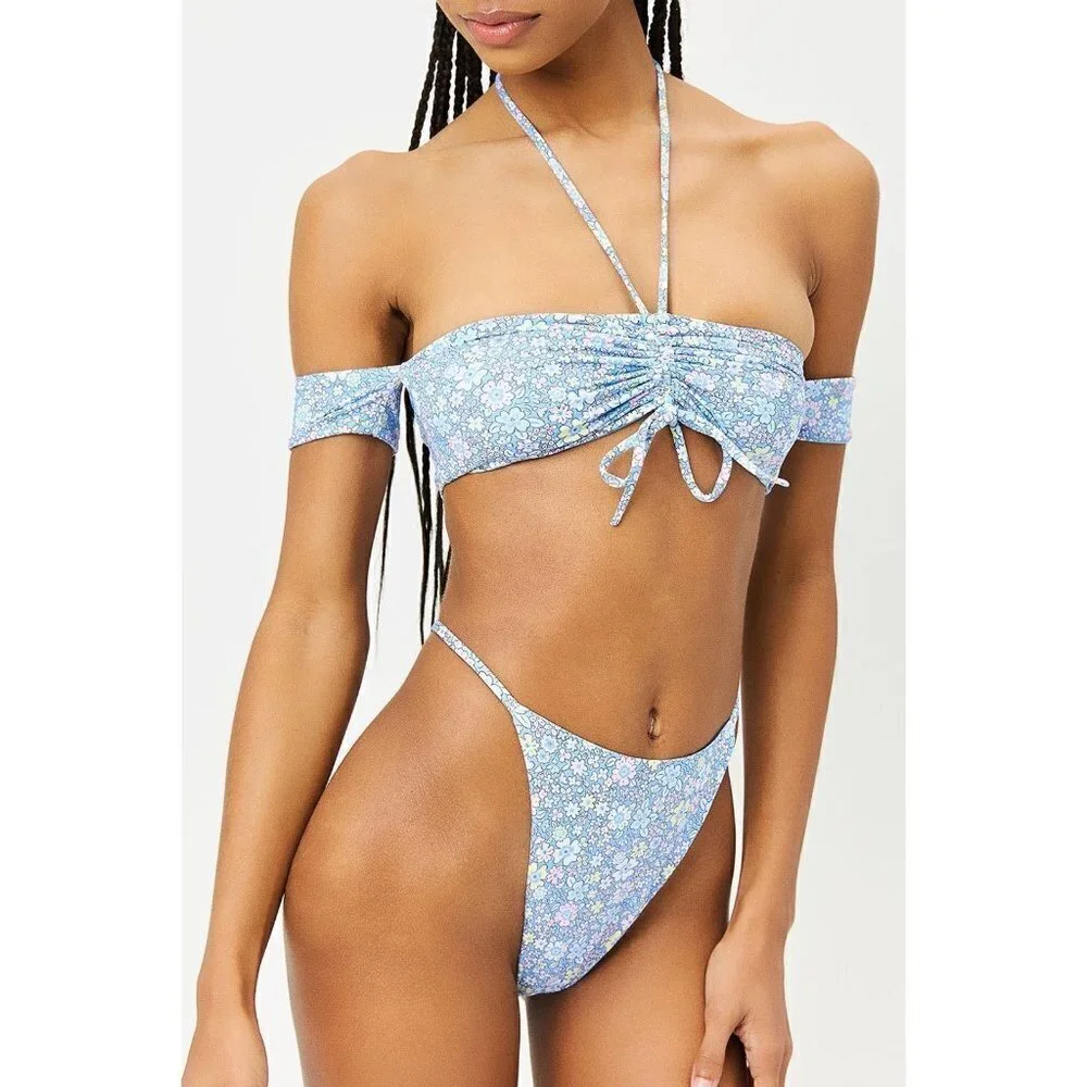💕FRANKIES BIKINIS💕 Jagger Thong Bikini Bottom Springtime Print ~ Large L NWT